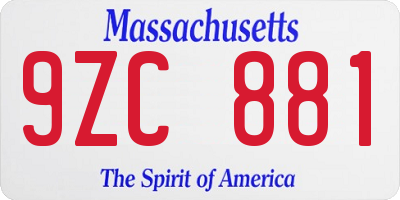 MA license plate 9ZC881