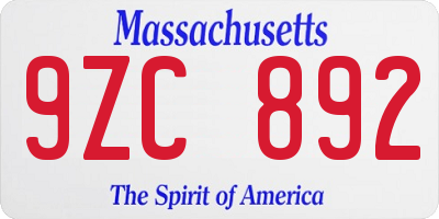 MA license plate 9ZC892