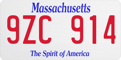 MA license plate 9ZC914