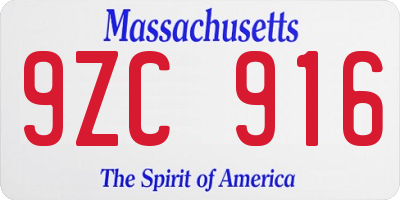 MA license plate 9ZC916