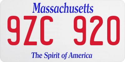 MA license plate 9ZC920