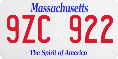 MA license plate 9ZC922