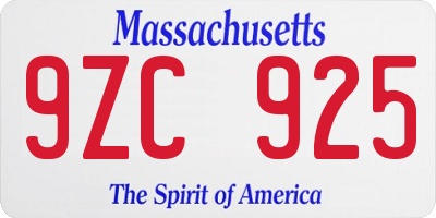 MA license plate 9ZC925