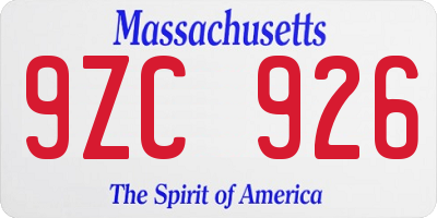 MA license plate 9ZC926