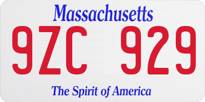 MA license plate 9ZC929