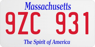 MA license plate 9ZC931