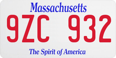 MA license plate 9ZC932