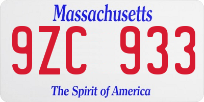 MA license plate 9ZC933