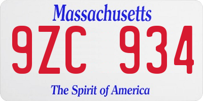 MA license plate 9ZC934
