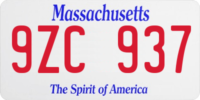 MA license plate 9ZC937