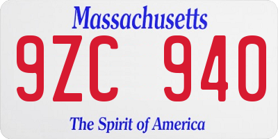 MA license plate 9ZC940