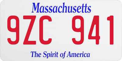 MA license plate 9ZC941