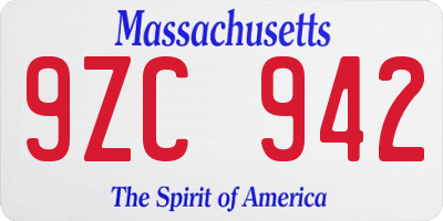 MA license plate 9ZC942