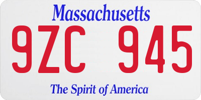 MA license plate 9ZC945