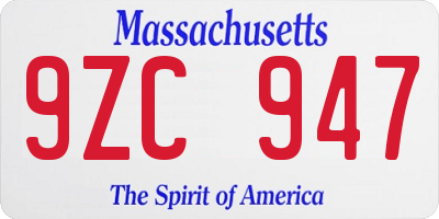 MA license plate 9ZC947