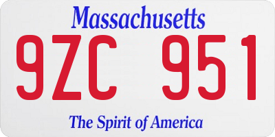 MA license plate 9ZC951