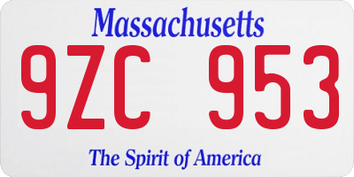 MA license plate 9ZC953