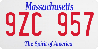 MA license plate 9ZC957