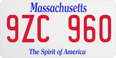 MA license plate 9ZC960