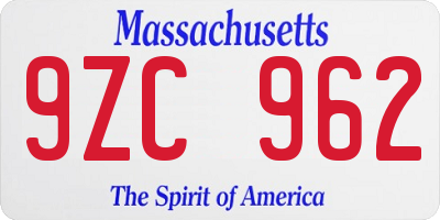 MA license plate 9ZC962