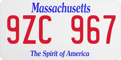 MA license plate 9ZC967