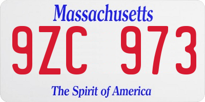 MA license plate 9ZC973