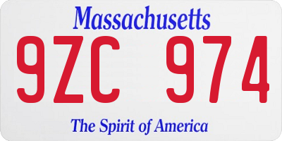 MA license plate 9ZC974