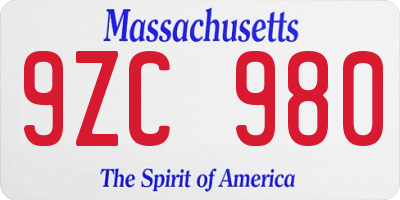 MA license plate 9ZC980