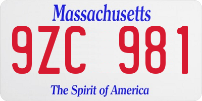 MA license plate 9ZC981