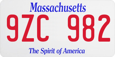 MA license plate 9ZC982