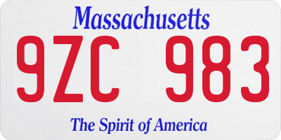 MA license plate 9ZC983