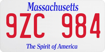 MA license plate 9ZC984
