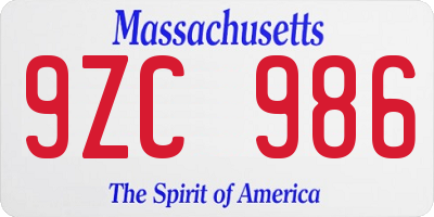 MA license plate 9ZC986