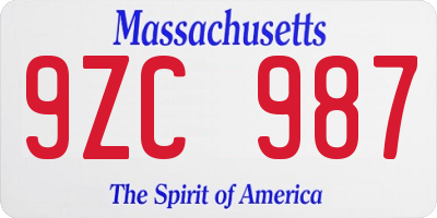 MA license plate 9ZC987