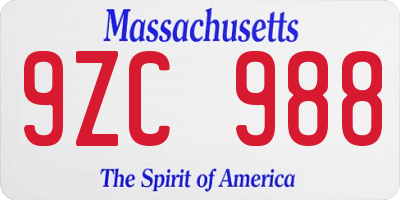 MA license plate 9ZC988