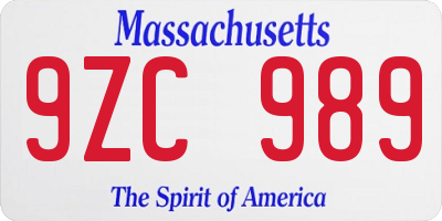 MA license plate 9ZC989