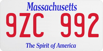 MA license plate 9ZC992