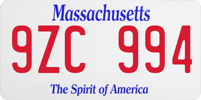 MA license plate 9ZC994