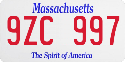 MA license plate 9ZC997