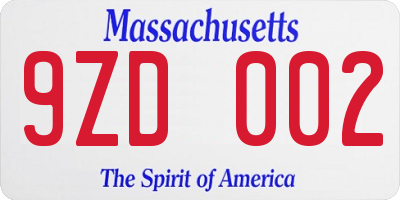 MA license plate 9ZD002