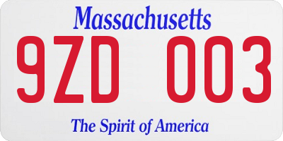 MA license plate 9ZD003