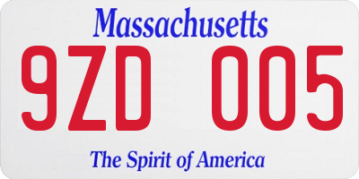 MA license plate 9ZD005