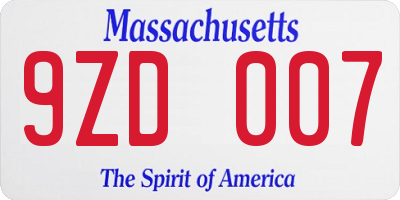 MA license plate 9ZD007