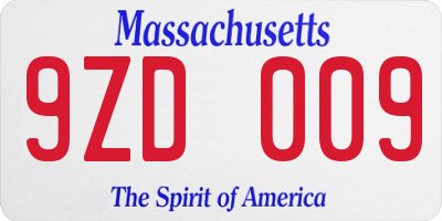 MA license plate 9ZD009