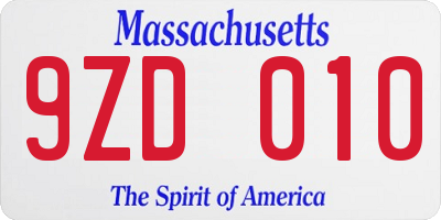 MA license plate 9ZD010