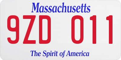 MA license plate 9ZD011