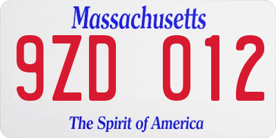 MA license plate 9ZD012