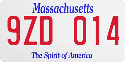 MA license plate 9ZD014