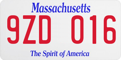 MA license plate 9ZD016