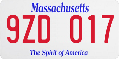MA license plate 9ZD017